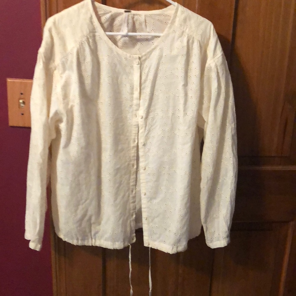 Free People eye-let, beige long sleeve blouse
